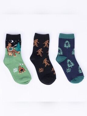 Sasquatch Campout Youth Crew Socks 3-Pack- Youth Shoe Size 8-13- NWT